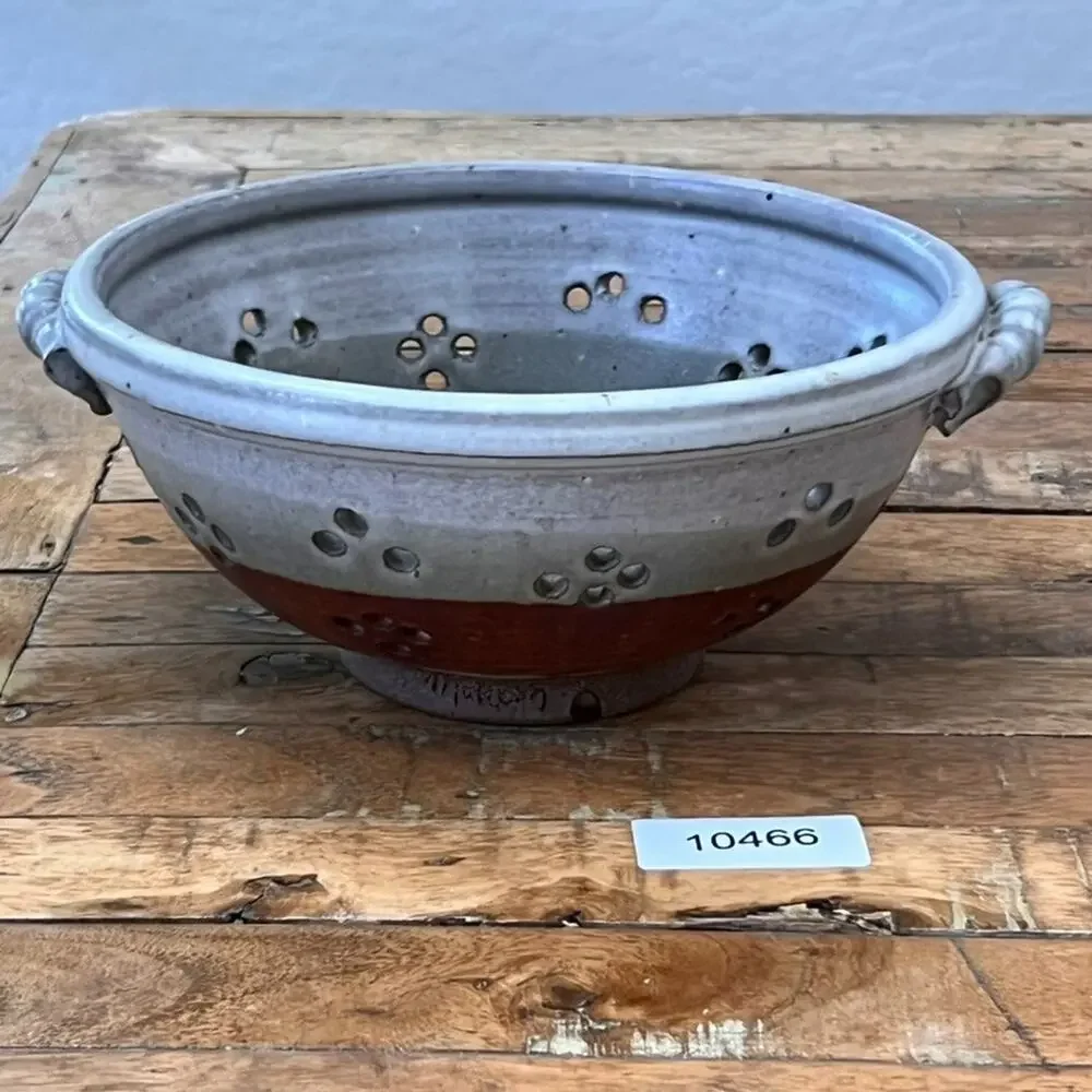 Art Studio Pottery Color Block Stoneware S Berry Bowl Colander 8.5" Handles - Picture 12 of 13
